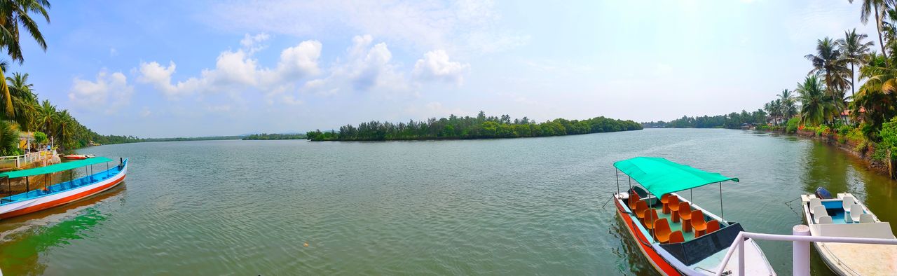PANORAMIC VIEW OF PEOPLE BY LAKE AGAINST SKY