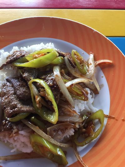 High angle view of meal served in plate