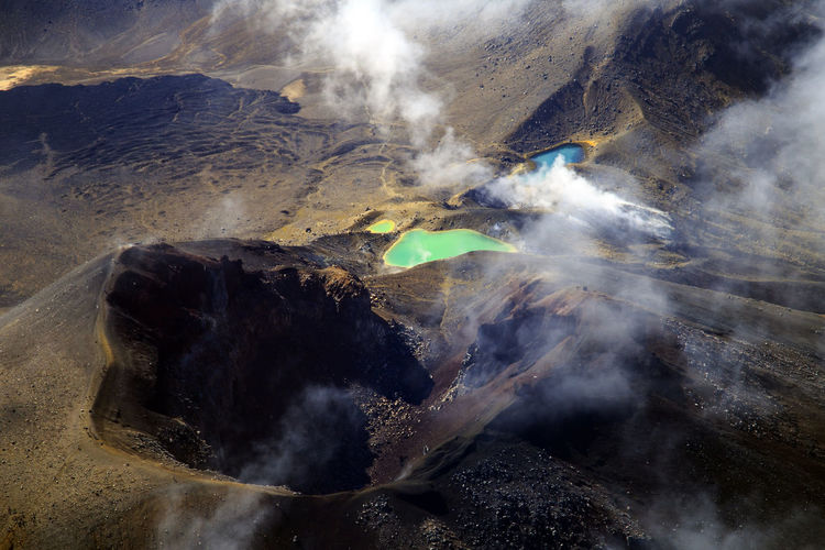 Aerial view of volcanic mountains
