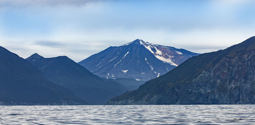 A view of the mutnovsky volcano from the pacific ocean