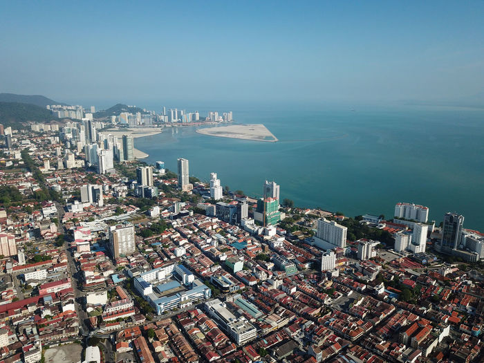 Aerial view georgetown heritage city and sea.