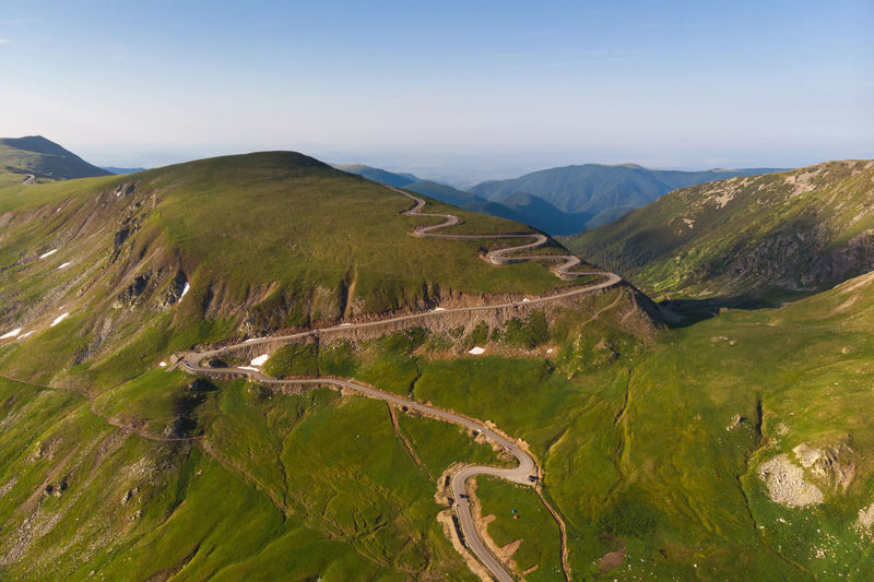 High angle view of road on mountain against sky