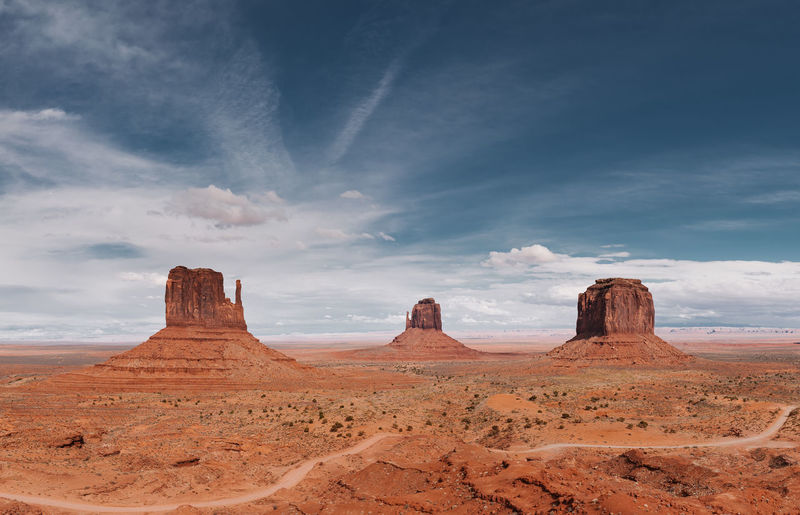 Panoramic view monument valley against sky