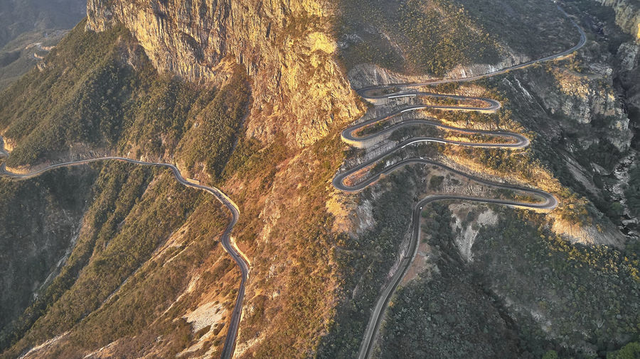 Aerial view of the winding road, serra de leba, angola