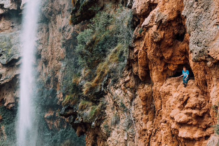 Close-up of waterfall against blurred background