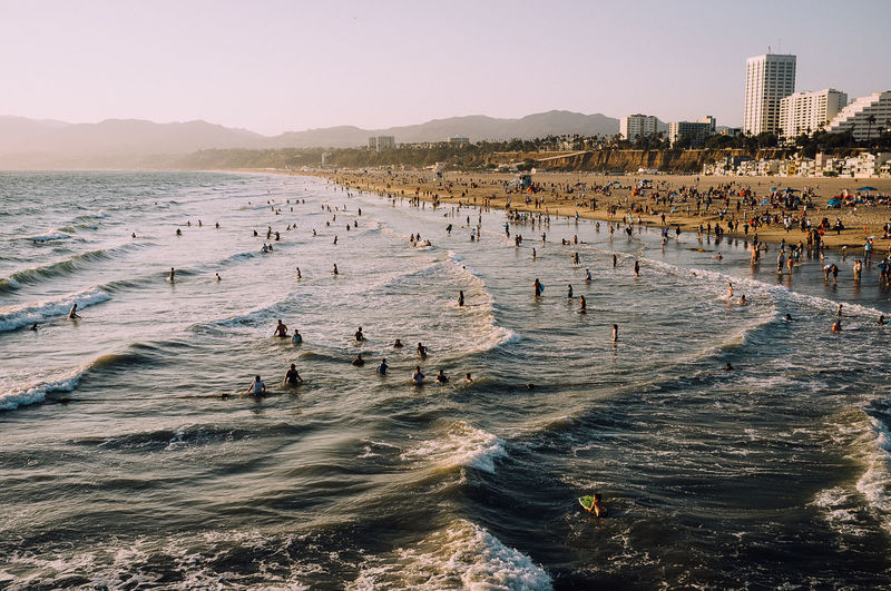 Scenic view of beach against clear sky