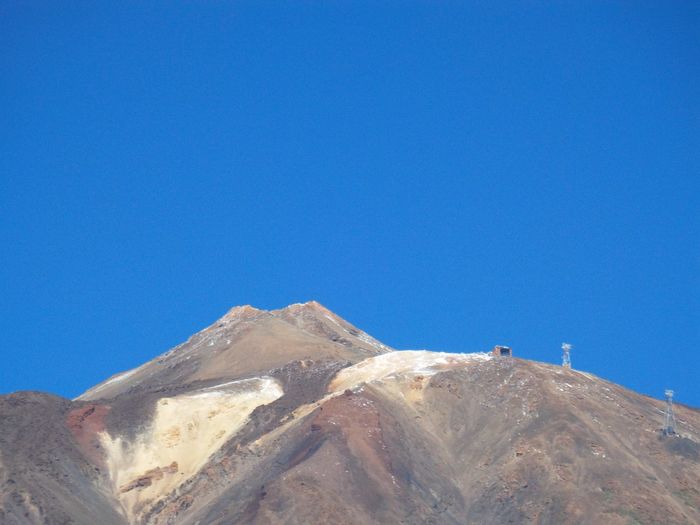 Scenic view of snowcapped mountains against clear blue sky