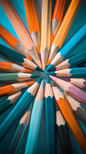 Directly above shot of multi colored pencils