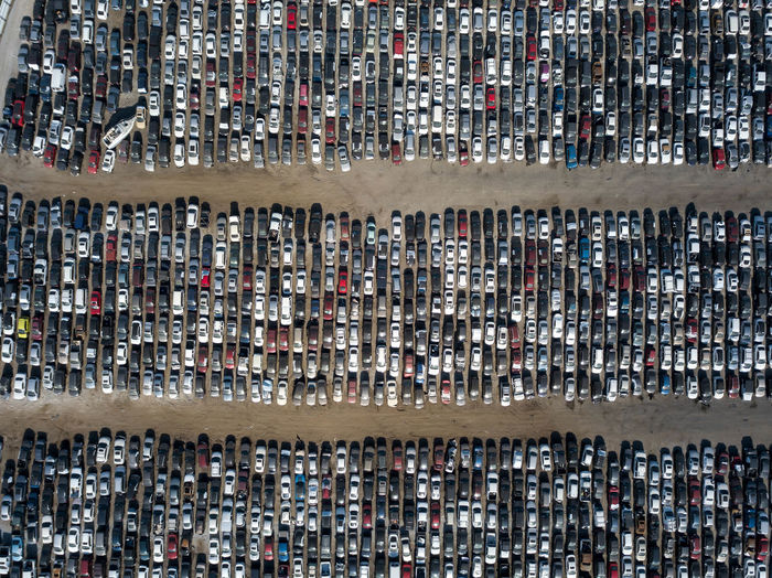 Aerial view of cars parked on parking lot