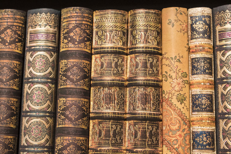 Close-up of antique books