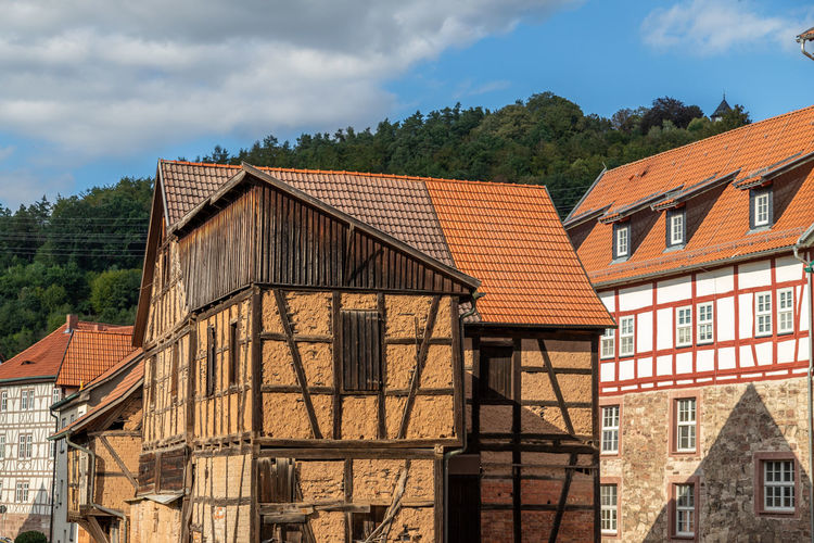 Historic half-timbered houses in the city of wasungen on a sunny day in summer