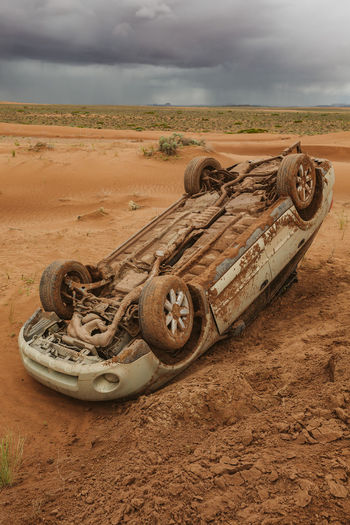 Car accident caused by wet desert dirt roads near the maze utah