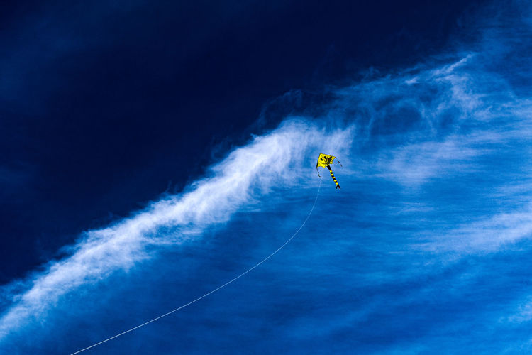 Low angle view of a kite flying in an ocean like sky