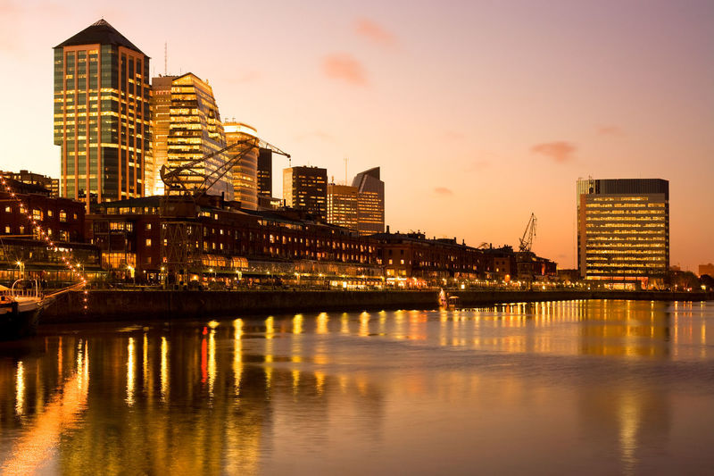 Cityscape of puerto madero at dusk, capital federal, buenos aires, argentina, south america