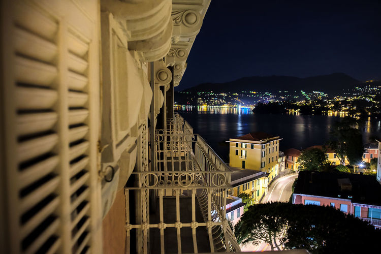 Night view  sea  night  italian riviera portofino  balcony beautiful travel background  lights 