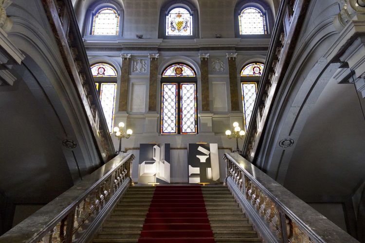 Historic palazzo litta staircase in milan, italy