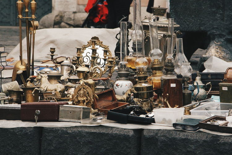 Souvenirs for sale at market stall