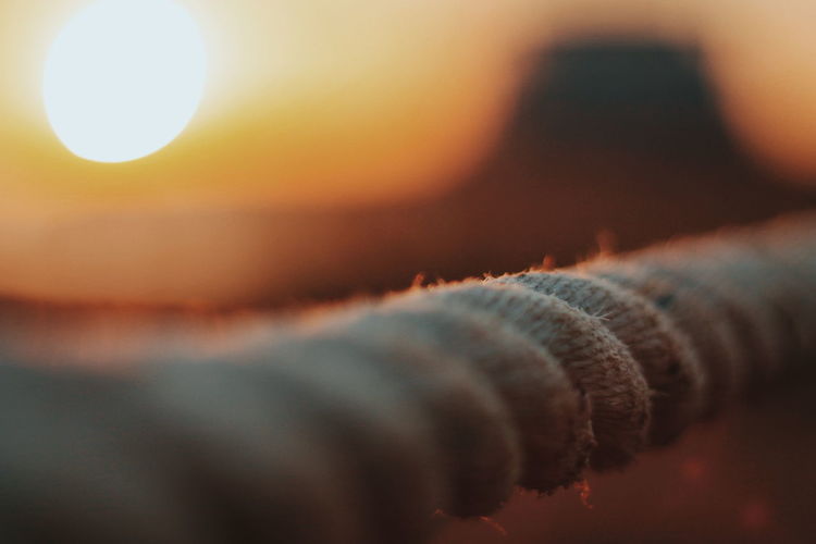 Close-up of human hand at sunset