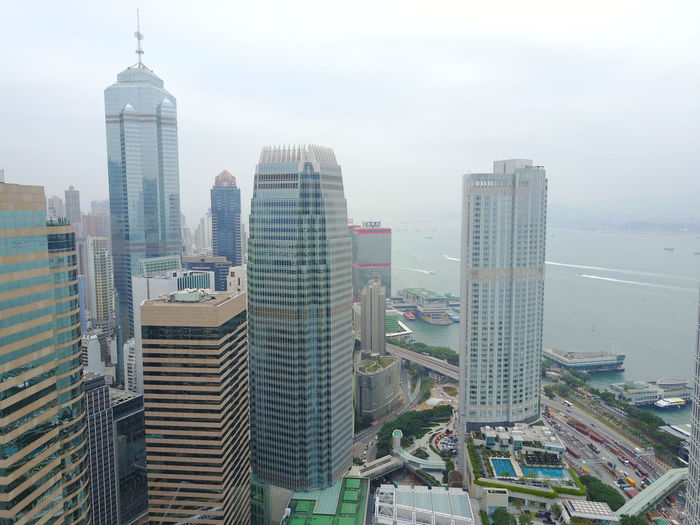 High angle view of skyscrapers in city
