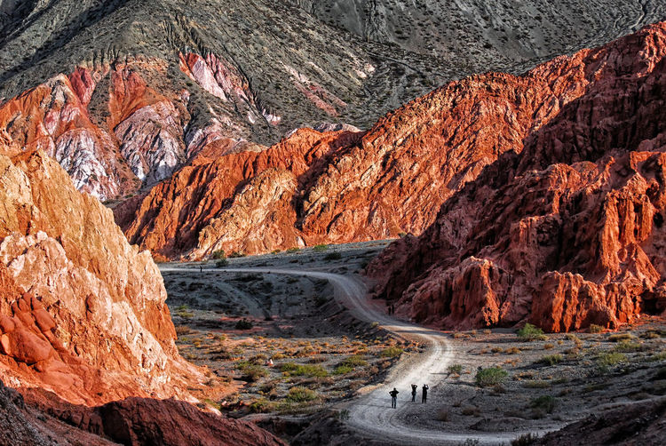 Driving through siege colored mountains near purmamarca argentina 