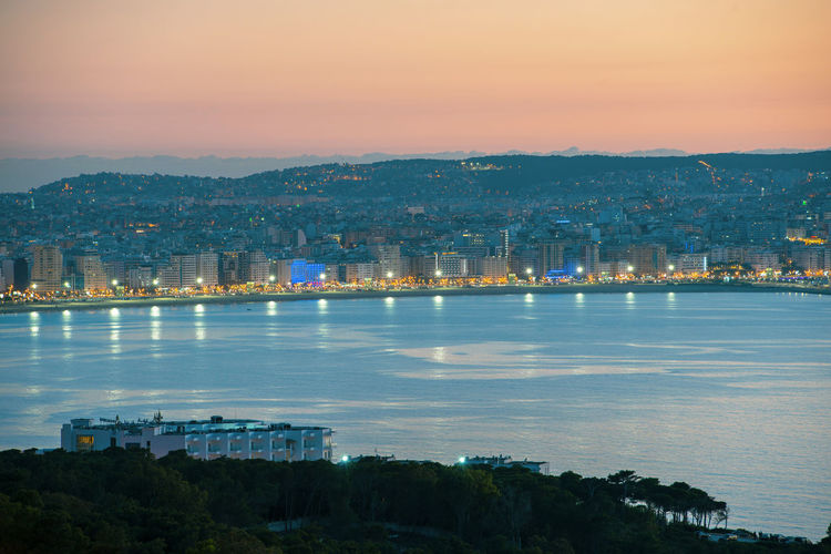 High angle view of city at waterfront