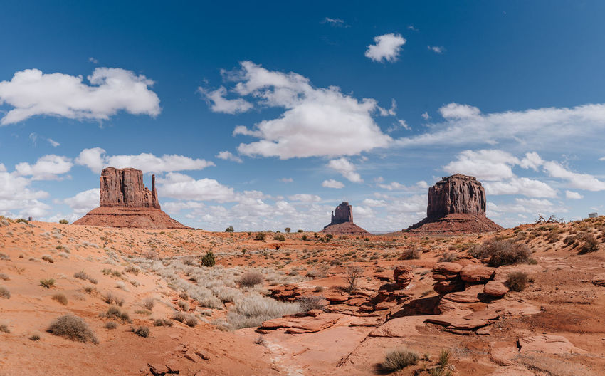 Panoramic view of rock formations on landscape against sky