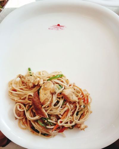 High angle view of noodles in plate