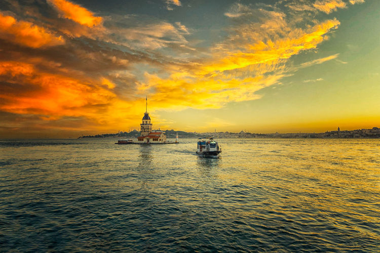 Scenic view of sea against sky during sunset