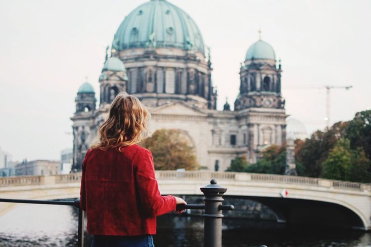Rear view of woman looking at berlin cathedral
