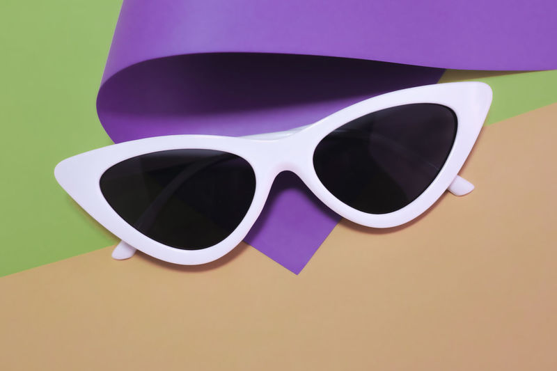 High angle view of sunglasses on black background