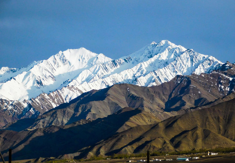 White snow capped mountain showing ladakh range of northern india