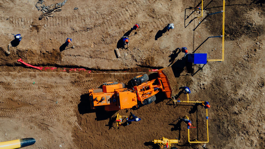 High angle view of people at construction site