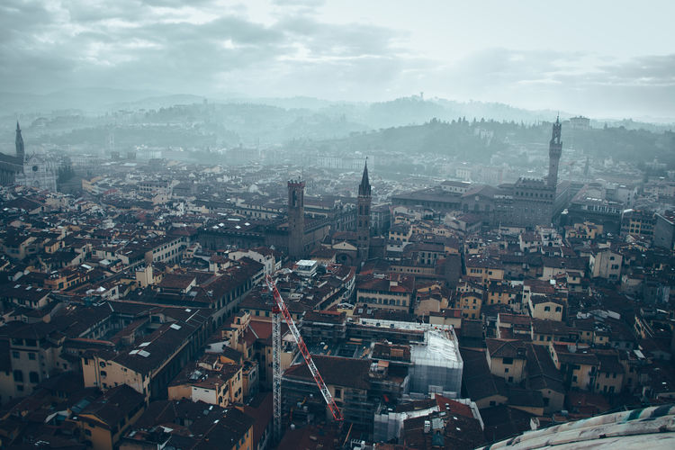 High angle view of florence against sky