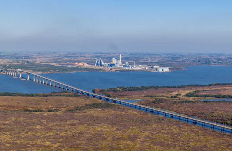 The libertador general san martín bridge connects argentina with uruguay. botnia paper pulp mill.