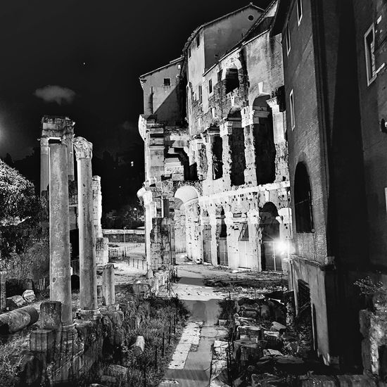 Old ruin building at night