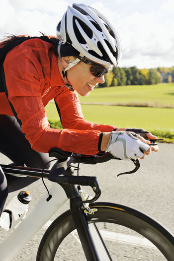 Woman riding bike