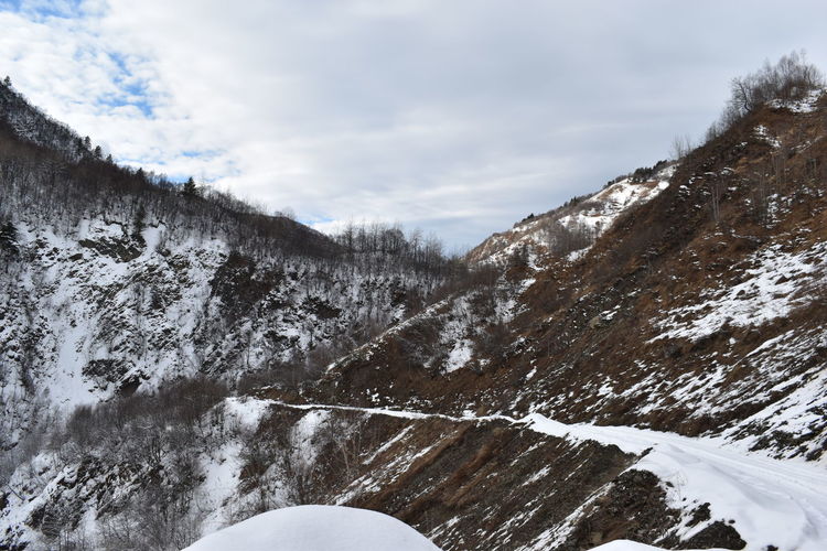 Winter in ushguli in the caucasus mountains in samegrelo-zemo svaneti region, georgia