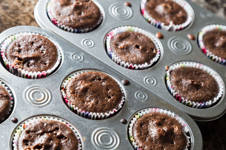 Close-up of muffins in baking sheet
