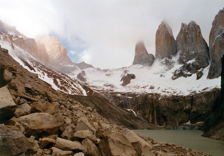Rocky mountains at torres del paine national park during winter