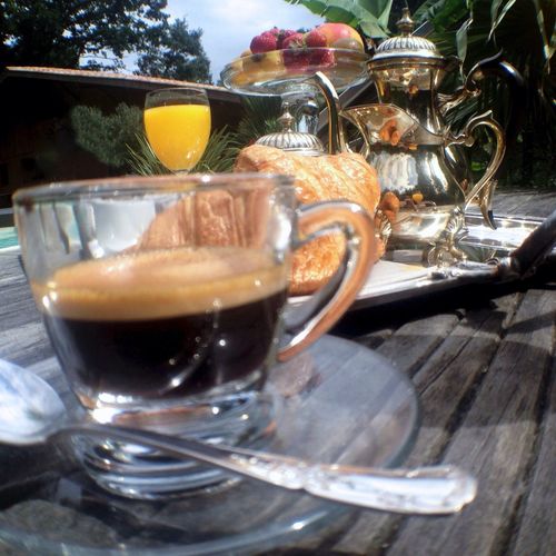 Close-up of cappuccino on table