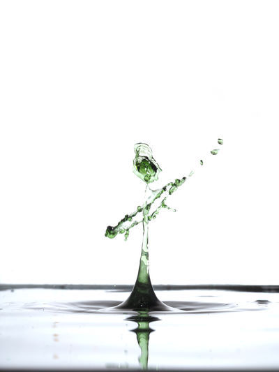 Close-up of drop falling on water