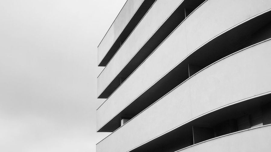 Black and white image of a building exterior