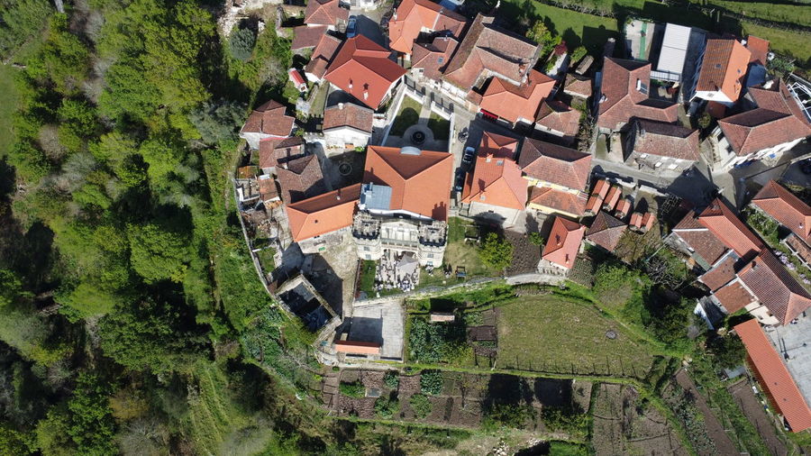 High angle view of buildings in town