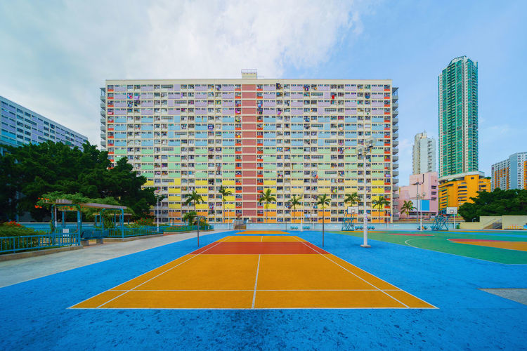 Empty sports court in city
