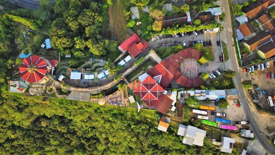 High angle view of buildings in town