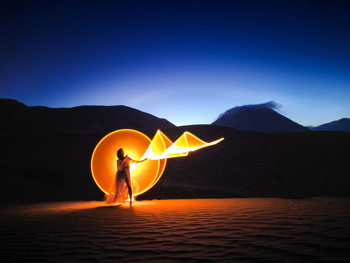 Light painting during sunset