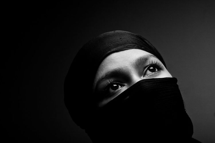 Close-up of woman wearing hijab
