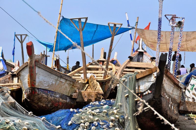 Traditional fishing boats in accra, ghana