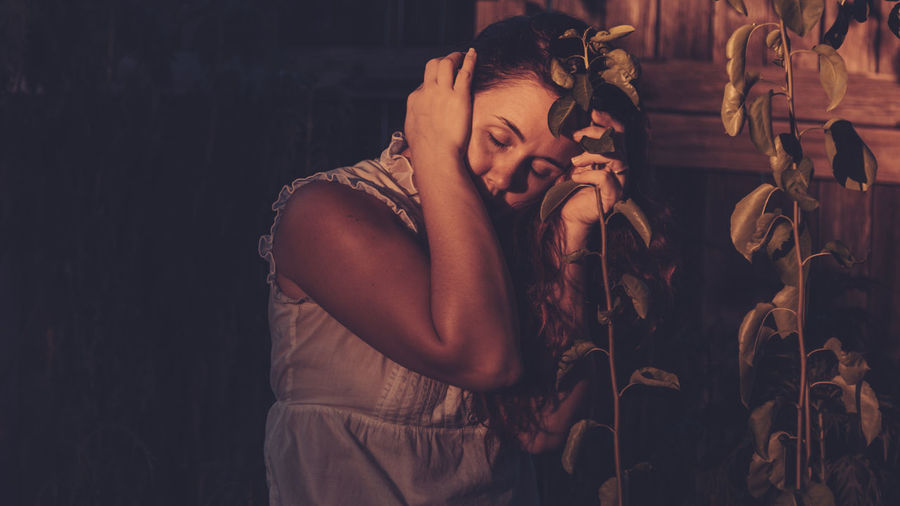 Exhausted young woman outdoors