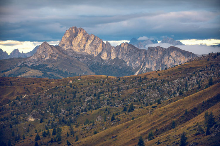 Scenic view of landscape and mountains against sky